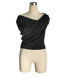 Women Solid Slash Shoulder Sleeveless Top
