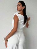 Women Solid Slash Shoulder Sleeveless Top