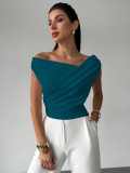 Women Solid Slash Shoulder Sleeveless Top