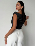 Women Solid Slash Shoulder Sleeveless Top