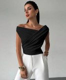 Women Solid Slash Shoulder Sleeveless Top