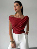 Women Solid Slash Shoulder Sleeveless Top