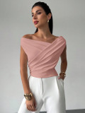 Women Solid Slash Shoulder Sleeveless Top