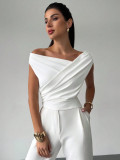 Women Solid Slash Shoulder Sleeveless Top