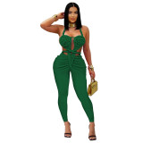 Women Sexy Casual Halter Neck Backless Solid Jumpsuit