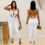 Women Sexy Casual Halter Neck Backless Solid Jumpsuit