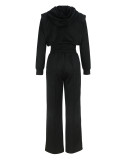 Women Elegant Long-Sleeved Hooded Crop Top and Pants Two-Piece Set