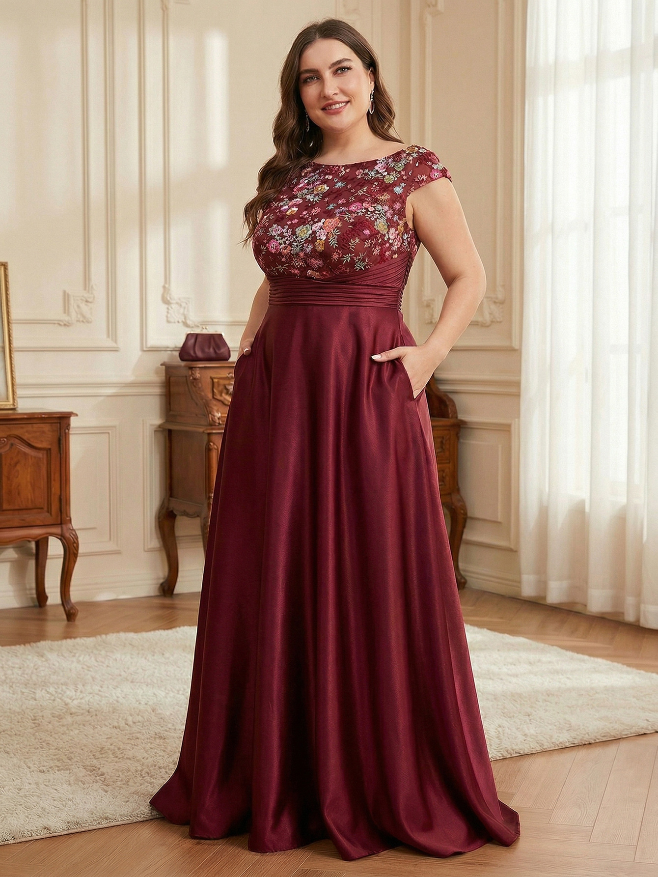 Wholesale Women Sweet Embroidery Formal Party Plus Size Irregular Neck Pleated Cross Waist Evening Long Satin Dress | Global Lover Wholesale Women Sweet Embroidery Formal Party Plus Size Irregular Neck Pleated Cross Waist Evening Long Satin Dress | Global Lover
