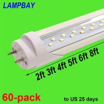 60-pack Double Row LED Tube Lights 2ft 3ft 4ft 5ft 6ft T8 G13 Fluorescent Retrofit Bulb Super Bright Lamp 48  1.2m Bar Lighting to US 25 days