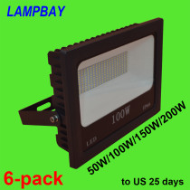 6-pack LED Flood Light 50W 100W 150W 200W Waterproof IP66 Outdoor Lighting Wall Lamp Floodlight 85-265V to US 25 days