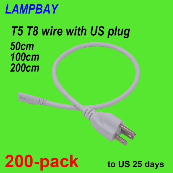200-pack T5 T8 US Plug Cable 50cm 100cm 200cm 3 Prong Power Cords Electric Wire used for LED Tube Light Integrated Fixture to US 25 days