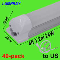 40-pack LED Tube Light 4 foot 1.2m 20W 24W Dimmable Lamp T8 Integrated Bulb Fixture Linkable 48  Bar Linear Lights 85-277V to US 25 days