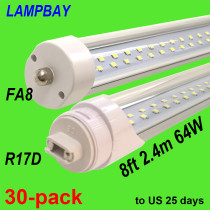30-pack Twin Row LED Tube Lights 8ft 2.4m FA8 R17D Rotated HO Lamp Retrofit Fluorescent Bulb Double Bar Lighting Super Bright to US 25 days