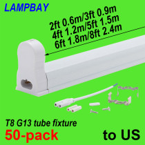50-pack LED Tube Light Fixture 2ft(0.6m) 3ft(0.9m) 4ft(1.2m) 5ft(1.5m) 6ft(1.8m) Bar Lamp Fitting T8 Bulb Housing G13 Holder to US 25 days