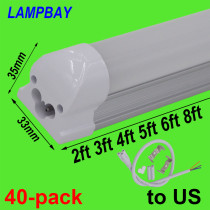 40-pack LED Tube Light 2ft 3ft 4ft 5ft 6ft 8ft T8 Integrated Bulb Fixture Surface Mounted 0.6m 0.9m 1.2m 1.5m 1.8m 2.4m Bar Lamp to US 25 days