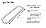 U shaped LED Tube Bulb 2ft 20W 2200LM T8 G13 Bi-pin square fixture Light Retrofit Fluorescent Lamp 110V-277V