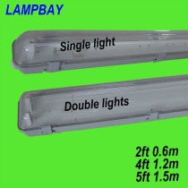 LED Tube Light Fixture 2ft(0.6m) 4ft(1.2m) 5ft(1.5m) T8 G13 Double Bulb Fitting Vapor Proof IP65 Waterproof Lamp Housing