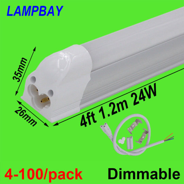 Triac Dimmable LED Tube Light 4 foot 1.2m T5 Integrated Bulb Fixture 48  Slim Bar Lamp Linkable Linear Lighting Dimming 20W 24W