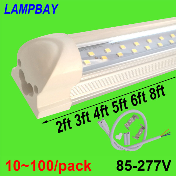 Super Bright Double-row LEDs T8 Integrated Tube Light with fittings 2Ft 3Ft 4Ft 5Ft 6Ft 8Ft Fixture Surface Mounted Twin Bar Lamp