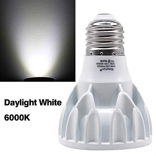 PAR20 LED Bulb 6000K Daylight White Dimmable 12W E26 Medium Base COB Spot Light 24° Beam Angle High CRI (85+) 1200LM AC 85-265V Flood Lamp 2-Pack by Rowrun