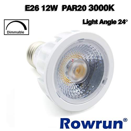 PAR20 LED Bulb 3000K Soft White Dimmable 12W (100 Watts Equivalent) E26 Medium Base COB Spot Light 24° Beam Angle High CRI (85+) 1200LM AC 85-265V Flood Lamp 2-Pack by Rowrun