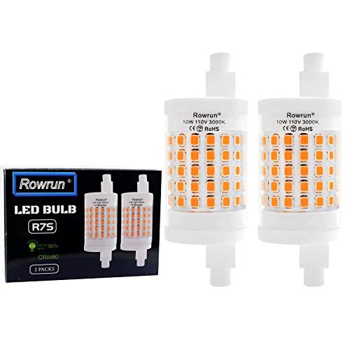 R7S LED Bulb 78mm Dimmable 3000K Warm White 10W (100-Watt Equivalent) 1000lm AC 110V J Type T3 Halogen Light Replacement 2-Pack by Rowrun