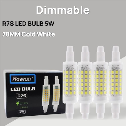 R7S LED Bulb 78mm Dimmable 6000K (Daylight White) 5W (50-Watt Equivalent) 500lm 60pcs 2835SMD AC 110V 4-Pack by Rowrun
