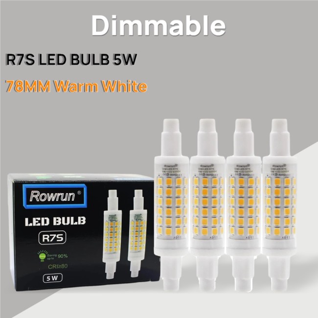 R7S LED Bulb 78mm Dimmable 3000K (Soft White) 5W (50-Watt Equivalent) 500lm 60pcs 2835SMD AC 110V 4-Pack by Rowrun