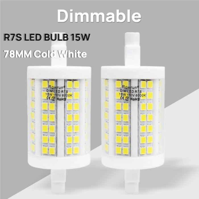 R7S LED Bulb 78mm J-Type Double Ended 15W Dimmable R7S LED Lamp Flood Light 300°Beam Angle Landscape Lights 2 Pack Rowrun (Daylight 6000K)
