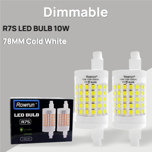 R7S LED Bulb 78mm Dimmable 10W Cole White (100-Watt Equivalent) 1000lm 75pcs 2835SMD AC 110V J Type T3 Halogen Light Replacement 2-Pack by Rowrun