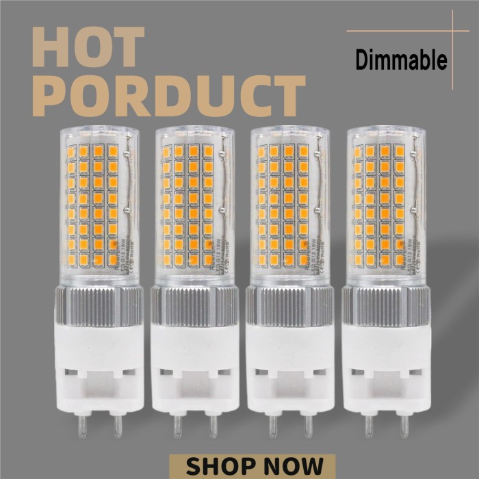 Rowrun G12 16W LED Corn Light Bulb, Warm White 3000K G12 2-Pin Base Lamp Corn Light Metal Handle Lamp LED Decorative Bulb for Garage Industry Factory Hospital Pack of 4