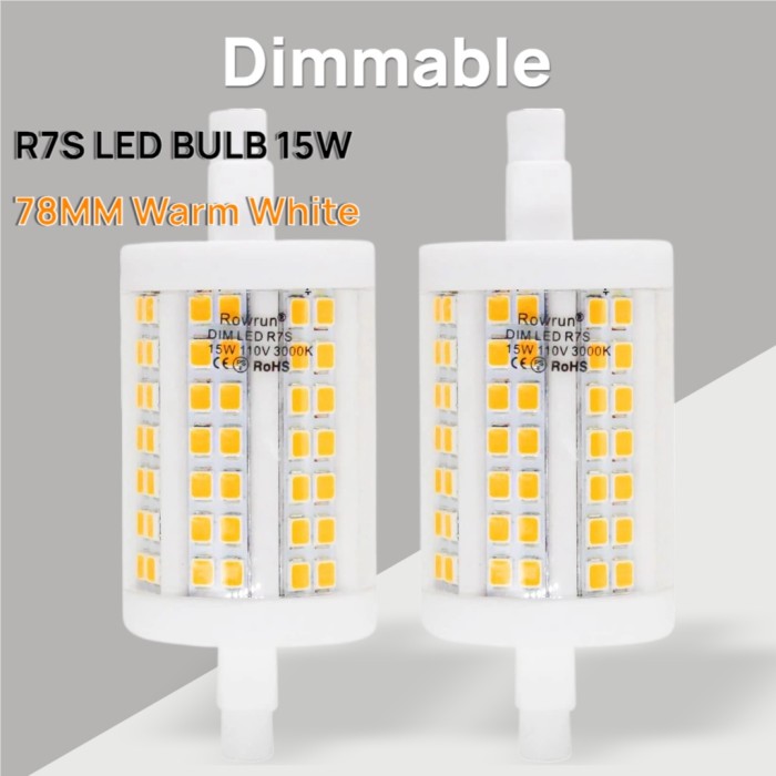 R7S LED Bulb 78mm 15W Daylight Double Ended J Type T3 J78 LED Floodlight Bulb for Halogen Light Replacement 2-Pack by Rowrun