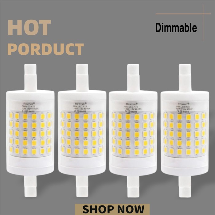 R7S 78mm 10W LED Light Bulbs Dimmable Double Ended J-Type Natural White 4000K R7S Bulbs for Security and Work Lights, Floodlight, Floor Lamps, Landscape Lights Nuolun 4 Pack