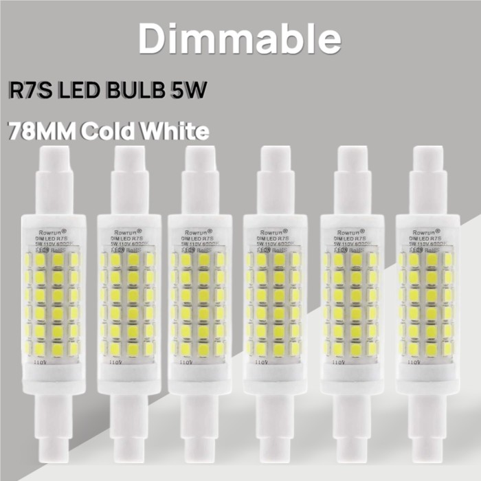 R7S LED 78MM 5W J T-Ype T3 6000K Dimmable 110V 50W Incandescent Replacement J78 Double Ended R7S LED Bulb 6-Packs