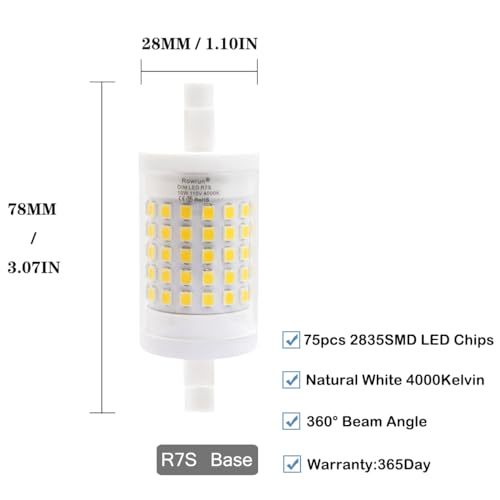 R7S 78mm 10W LED Light Bulbs Dimmable Double Ended J-Type Natural White 4000K R7S Bulbs for Security and Work Lights, Floodlight, Floor Lamps, Landscape Lights Nuolun 4 Pack