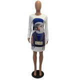 Casual Cat Head Print Club Dress
