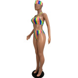 Sexy Printed Bikini Set with Headdress