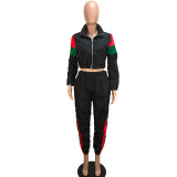 Patchwork Colorblock Trench Pant Set