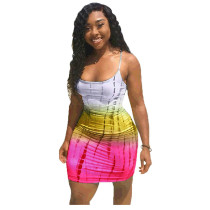 Straps Striped Printed Sexy Mini Dress