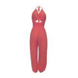 Halter Backless Sexy Wide Leg Bloomers Jumpsuit