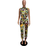 Sleeveless Camouflage Print Jumpsuit