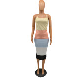 Straps Color Block Midi Dress