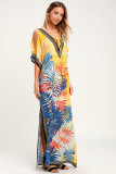 V Neck Printed Beach Dress 