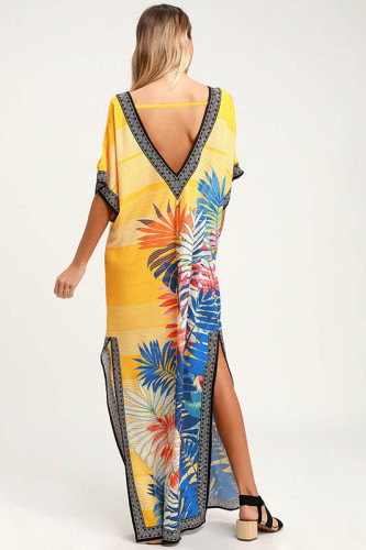 V Neck Printed Beach Dress 