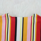 Colorful V-neck Striped T-shirt