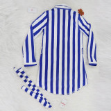 Striped POLO Collar Lace-up Shirt Dress
