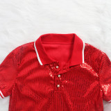 Turn-down Neck Sequins Polo Shirt