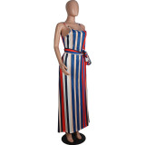 Casual Striped Straps Maxi Dress