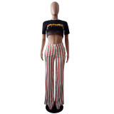 Casual Printed Striped Wide-leg Pants