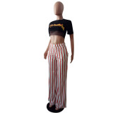 Casual Printed Striped Wide-leg Pants